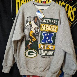 Deadstock 1997 STARTER NFL Green Bay Packers NFC Champions Gray Crewneck sz L